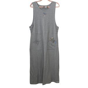 Looney Tunes Dress Womens Medium Gray Tweety Floral Embroidered Maxi Knit Jumper